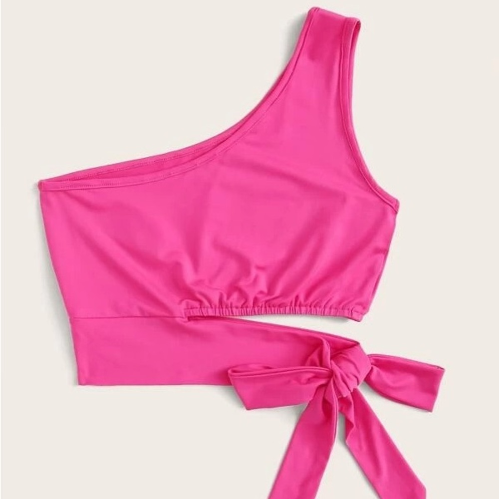 Neon Pink One-Shoulder Cutout Crop Top